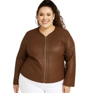 Simply Emma Moto Vegan Leather Jacket Quilted Mocha Brown Size 3X Motorcycle